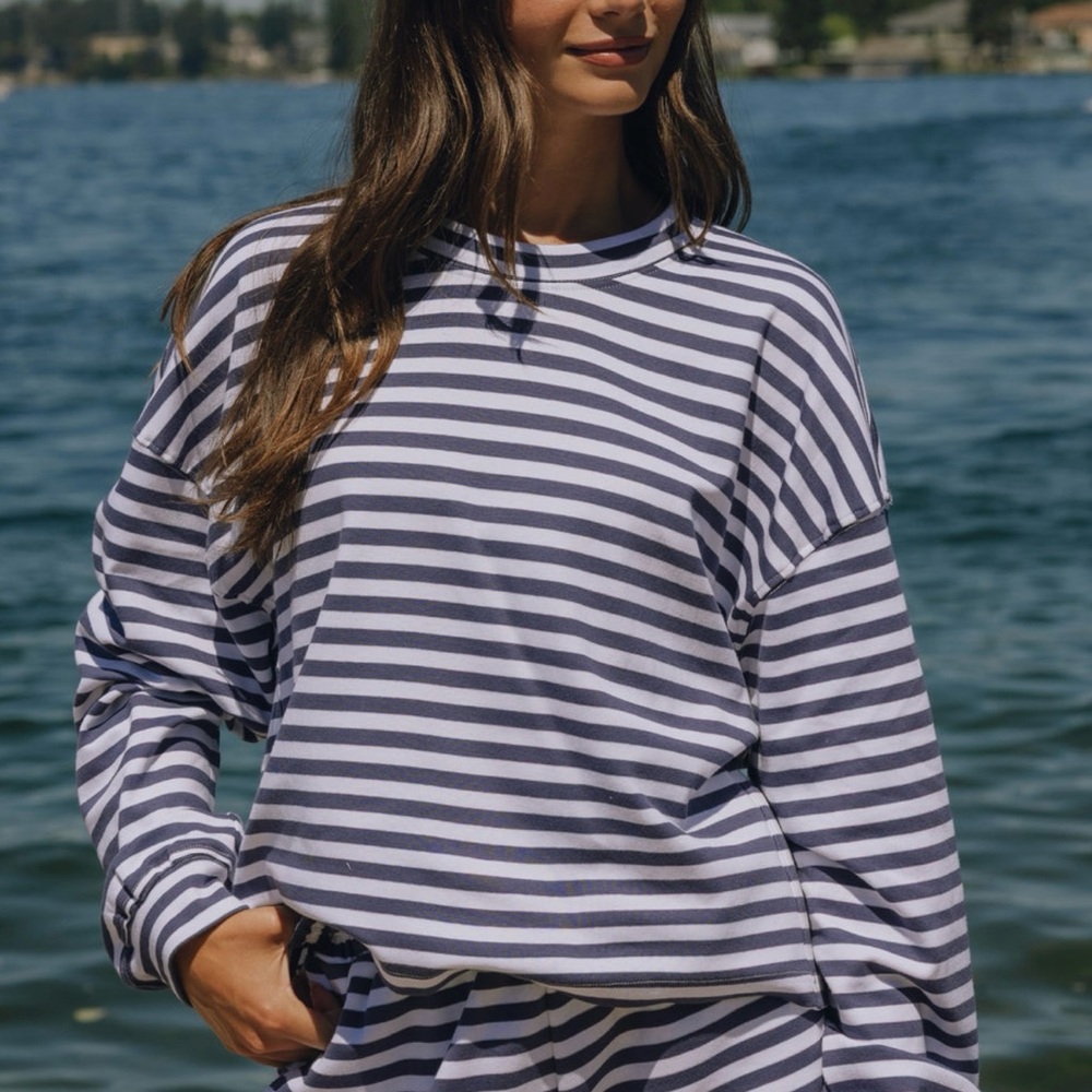NWOT Daily Drills Striped Cotton Long Sleeve - Navy + White Stripe